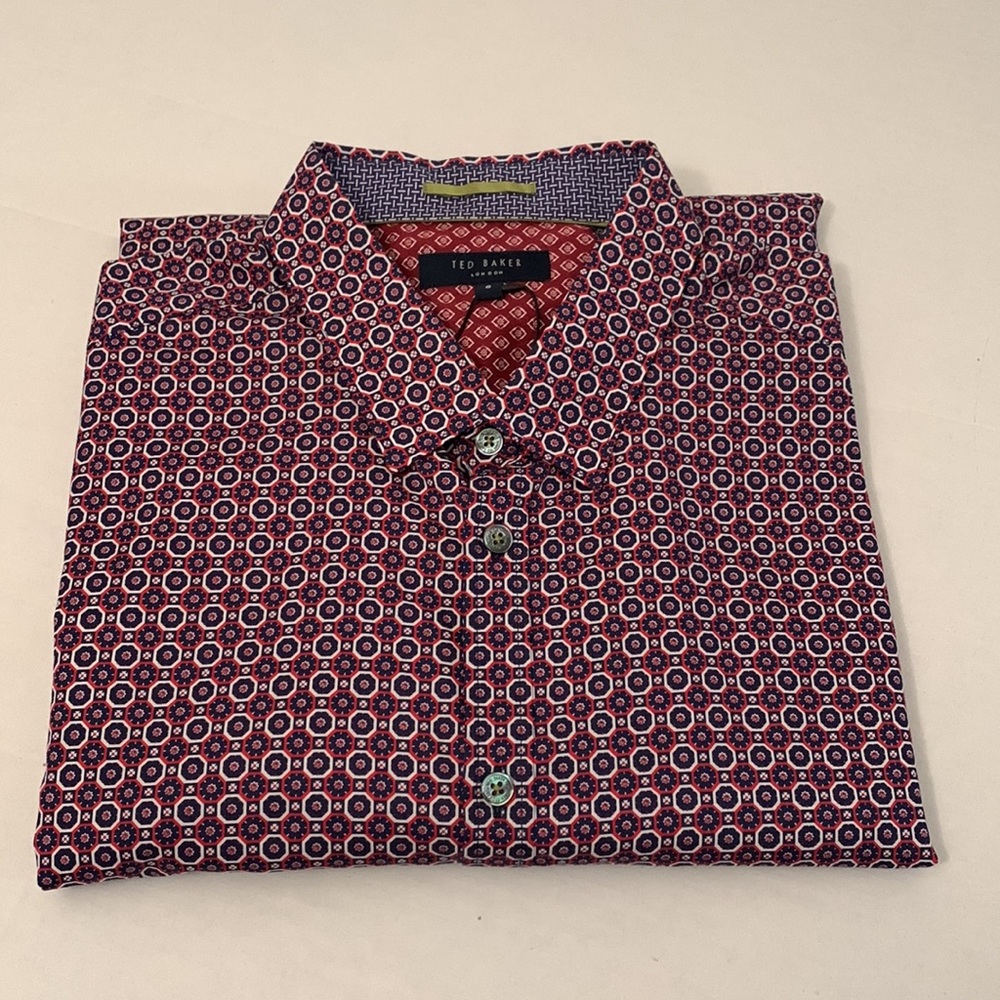 TED BAKER London Button Down Shirt, Tile Printed, Long Sleeve, Sz. XXL/NWT